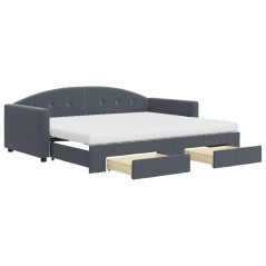 vidaXL Tagesbett Ausziehbar mit Schubladen Dunkelgrau 90x190 cm Samt