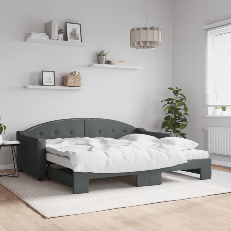 vidaXL Tagesbett Ausziehbar mit Matratzen Dunkelgrau 90x190 cm Stoff vidaXL Tagesbett Ausziehbar mit Matratzen Dunkelgrau 90x190 cm Stoff