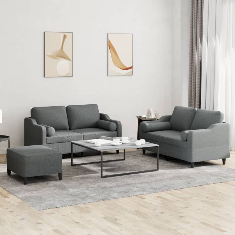 vidaXL 3-tlg. Sofagarnitur mit Kissen Dunkelgrau Stoff vidaXL 3-tlg. Sofagarnitur mit Kissen Dunkelgrau Stoff