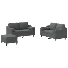 vidaXL 3-tlg. Sofagarnitur mit Kissen Dunkelgrau Stoff