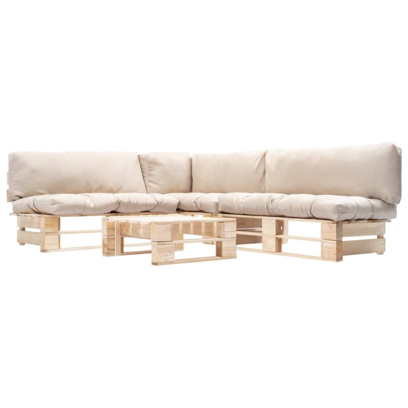 vidaXL 4-tlg. Paletten-Lounge-Set mit Kissen in Sandfarben Holz vidaXL 4-tlg. Paletten-Lounge-Set mit Kissen in Sandfarben Holz