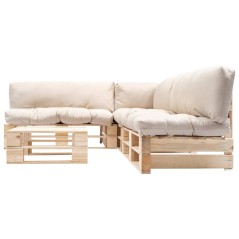vidaXL 4-tlg. Paletten-Lounge-Set mit Kissen in Sandfarben Holz