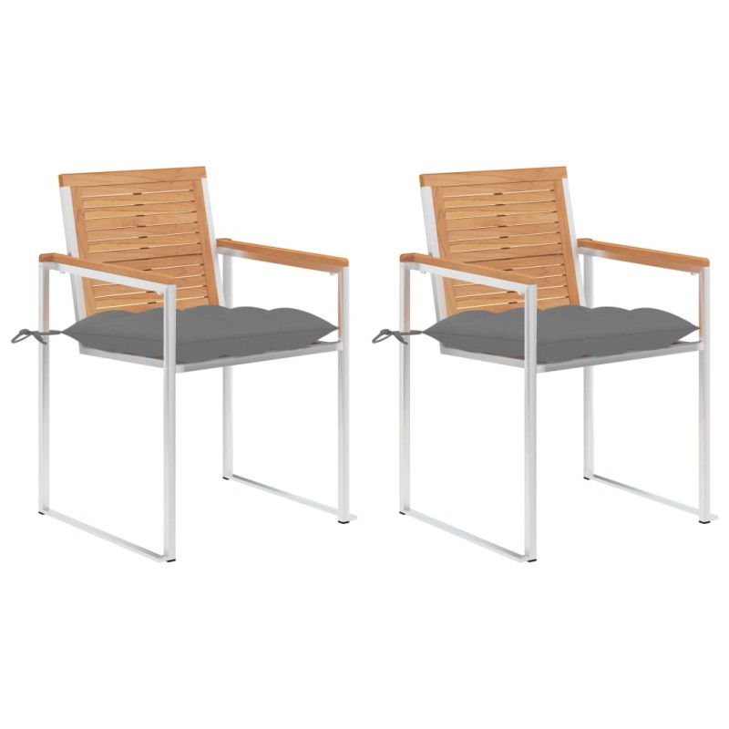 vidaXL Gartenstühle mit Kissen 2 Stk. Massivholz Teak und Stahl
