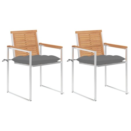 vidaXL Gartenstühle mit Kissen 2 Stk. Massivholz Teak und Stahl