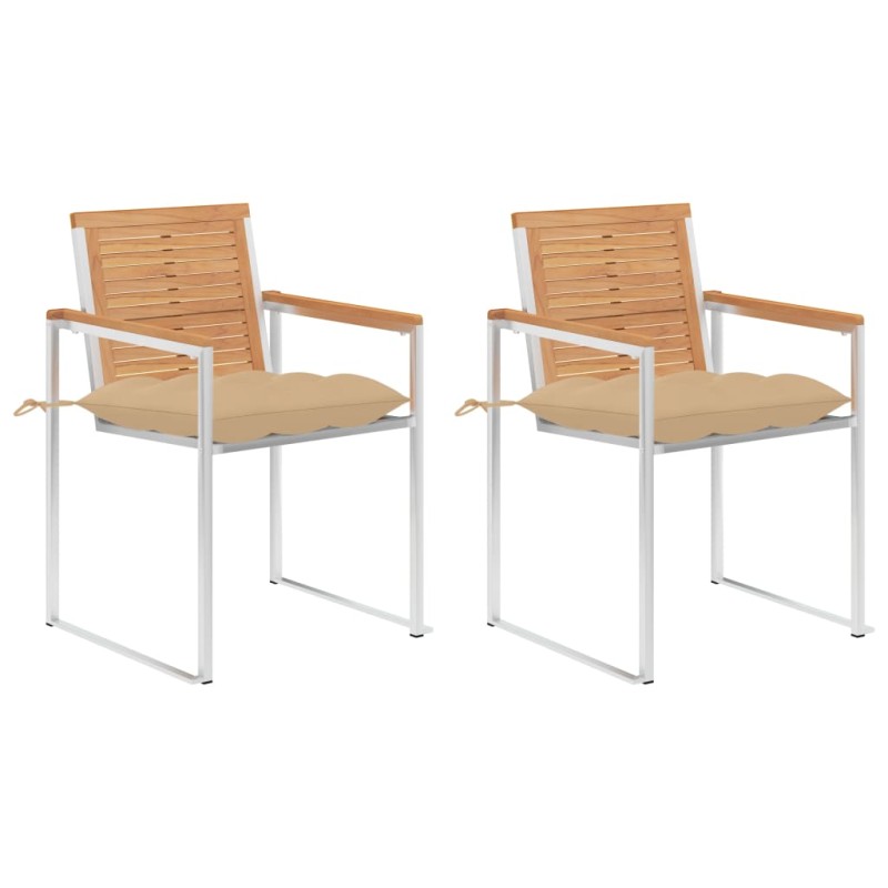 vidaXL Gartenstühle mit Kissen 2 Stk. Massivholz Teak und Stahl