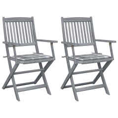 vidaXL Klappbare Gartenstühle 2 Stk. mit Kissen Massivholz Akazie