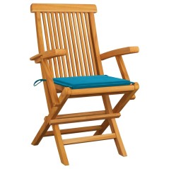 vidaXL Gartenstühle mit Blauen Kissen 3 Stk. Massivholz Teak