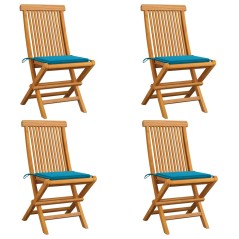 vidaXL Gartenstühle mit Blauen Kissen 4 Stk. Teak Massivholz 