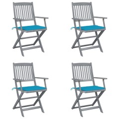 vidaXL Klappbare Gartenstühle 4 Stk. mit Sitzkissen Massivholz Akazie
