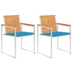 vidaXL Gartenstühle mit Kissen 2 Stk. Massivholz Teak und Stahl