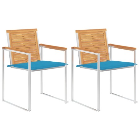 vidaXL Gartenstühle mit Kissen 2 Stk. Massivholz Teak und Stahl