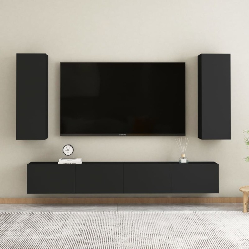 4-tlg. TV-Schrank-Set Schwarz Holzwerkstoff 4-tlg. TV-Schrank-Set Schwarz Holzwerkstoff