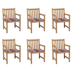 vidaXL Gartenstühle 6 Stk. Rote Karomuster-Kissen Massivholz Teak