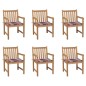 vidaXL Gartenstühle 6 Stk. Rote Karomuster-Kissen Massivholz Teak