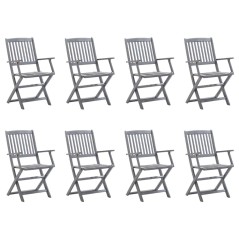 vidaXL Klappbare Gartenstühle 8 Stk. mit Kissen Massivholz Akazie
