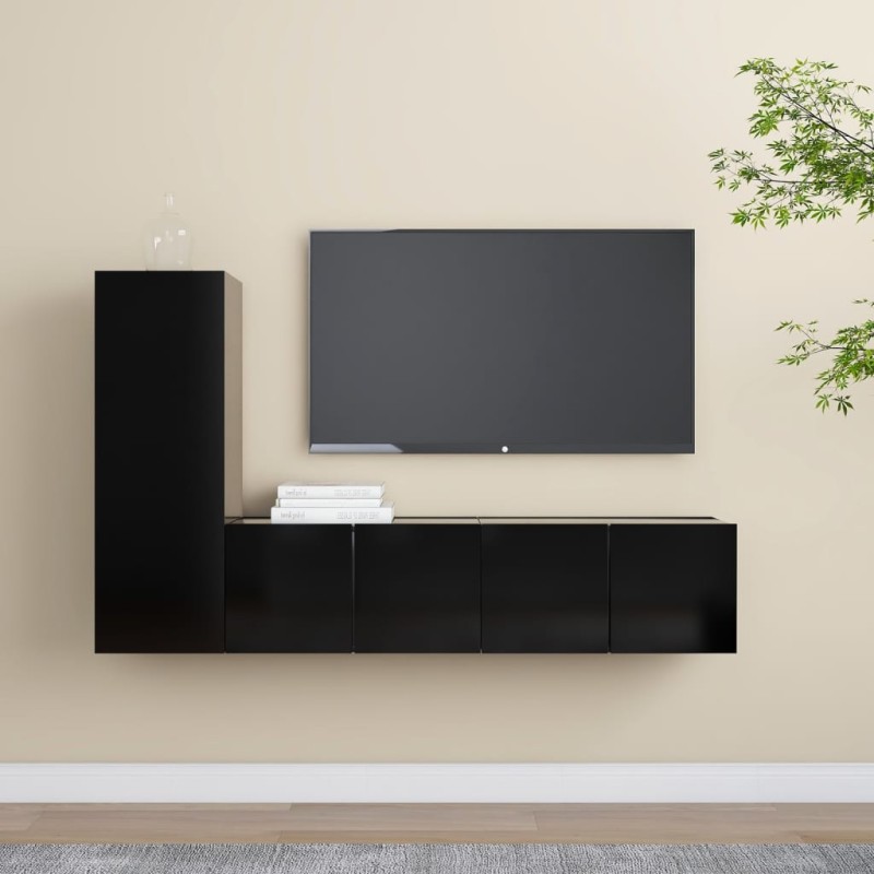 vidaXL 3-tlg. TV-Schrank-Set Schwarz Holzwerkstoff vidaXL 3-tlg. TV-Schrank-Set Schwarz Holzwerkstoff