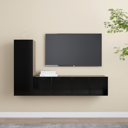 vidaXL 3-tlg. TV-Schrank-Set Schwarz Holzwerkstoff