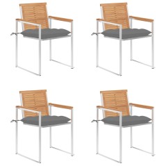 vidaXL Gartenstühle 4 Stk. mit Kissen Massivholz Teak 