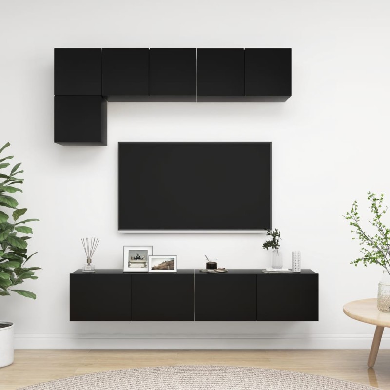 vidaXL 5-tlg. TV-Schrank-Set Schwarz Holzwerkstoff vidaXL 5-tlg. TV-Schrank-Set Schwarz Holzwerkstoff