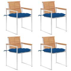 vidaXL Gartenstühle 4 Stk. mit Kissen Massivholz Teak 