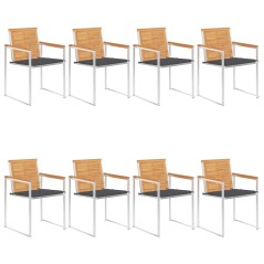 vidaXL 8 Stk. Gartenstühle mit Kissen Massivholz Teak