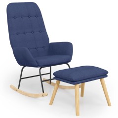 vidaXL Schaukelstuhl mit Fußhocker Blau Stoff