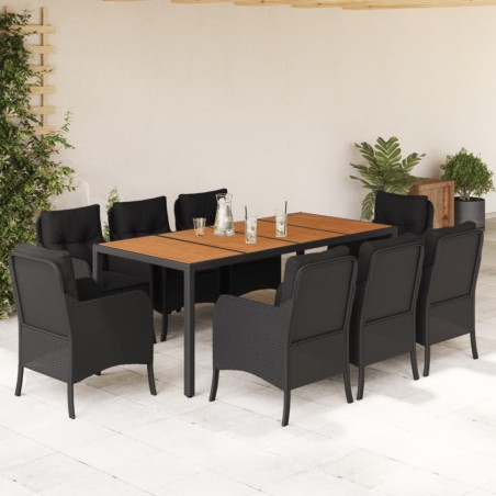 vidaXL 9-tlg. Garten-Essgruppe mit Kissen Schwarz Poly Rattan
