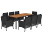 vidaXL 9-tlg. Garten-Essgruppe mit Kissen Schwarz Poly Rattan
