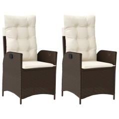 vidaXL Gartensessel mit Kissen 2 Stk. Verstellbar Braun Poly Rattan