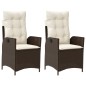 vidaXL Gartensessel mit Kissen 2 Stk. Verstellbar Braun Poly Rattan