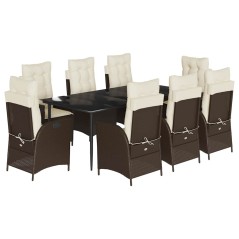 vidaXL 9-tlg. Garten-Essgruppe mit Kissen Braun Poly Rattan