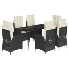 vidaXL 7-tlg. Garten-Essgruppe mit Kissen Schwarz Poly Rattan