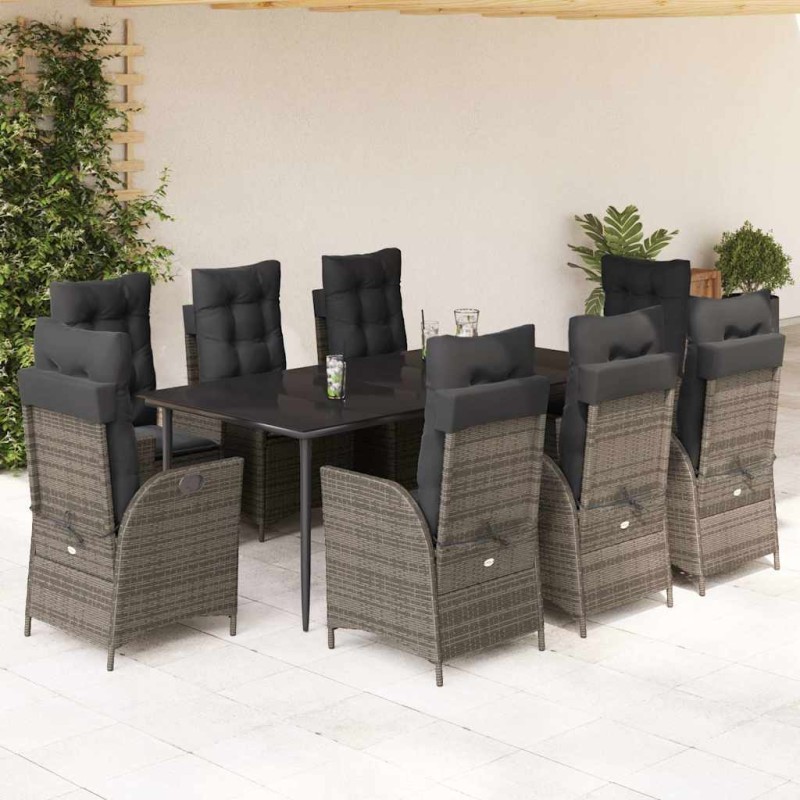 vidaXL 9-tlg. Garten-Essgruppe mit Kissen Grau Poly Rattan vidaXL 9-tlg. Garten-Essgruppe mit Kissen Grau Poly Rattan