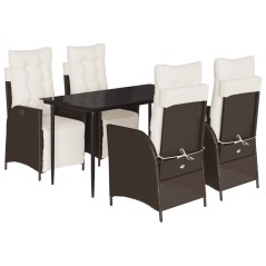 vidaXL 5-tlg. Garten-Essgruppe mit Kissen Braun Poly Rattan