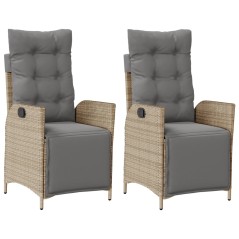vidaXL Gartensessel mit Fußteil 2 Stk. Verstellbar Poly Rattan