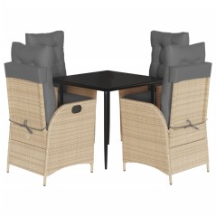 vidaXL 5-tlg. Garten-Essgruppe mit Kissen Beige Poly Rattan