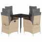 vidaXL 5-tlg. Garten-Essgruppe mit Kissen Beige Poly Rattan