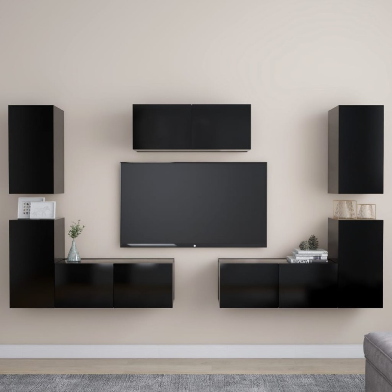 7-tlg. TV-Schrank-Set Schwarz Holzwerkstoff 7-tlg. TV-Schrank-Set Schwarz Holzwerkstoff