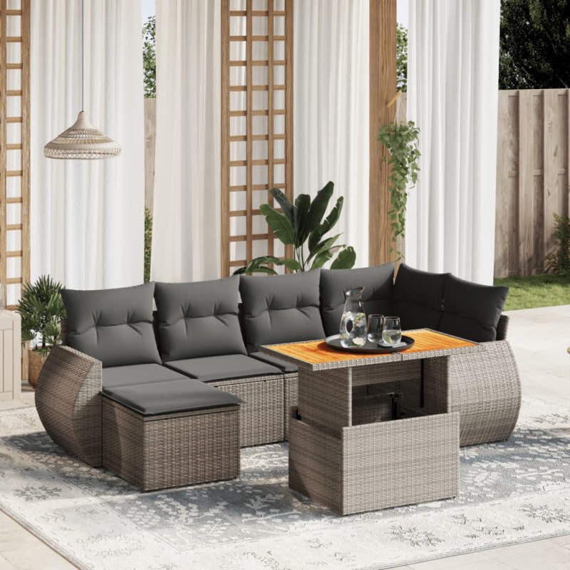 vidaXL 7-tlg. Garten-Sofagarnitur mit Kissen Grau Poly Rattan vidaXL 7-tlg. Garten-Sofagarnitur mit Kissen Grau Poly Rattan