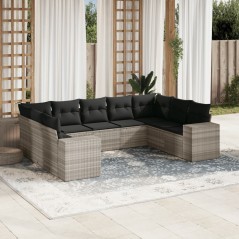 vidaXL 9-tlg. Garten-Sofagarnitur mit Kissen Hellgrau Poly Rattan