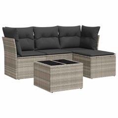 vidaXL 5-tlg. Garten-Sofagarnitur mit Kissen Hellgrau Poly Rattan