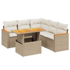 vidaXL 6-tlg. Garten-Sofagarnitur mit Kissen Beige Poly Rattan