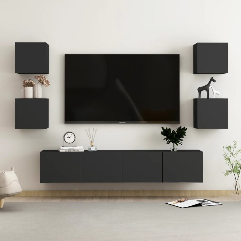 6-tlg. TV-Schrank-Set Schwarz Holzwerkstoff 6-tlg. TV-Schrank-Set Schwarz Holzwerkstoff
