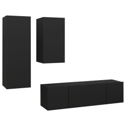 vidaXL 4-tlg. TV-Schrank-Set Schwarz Holzwerkstoff
