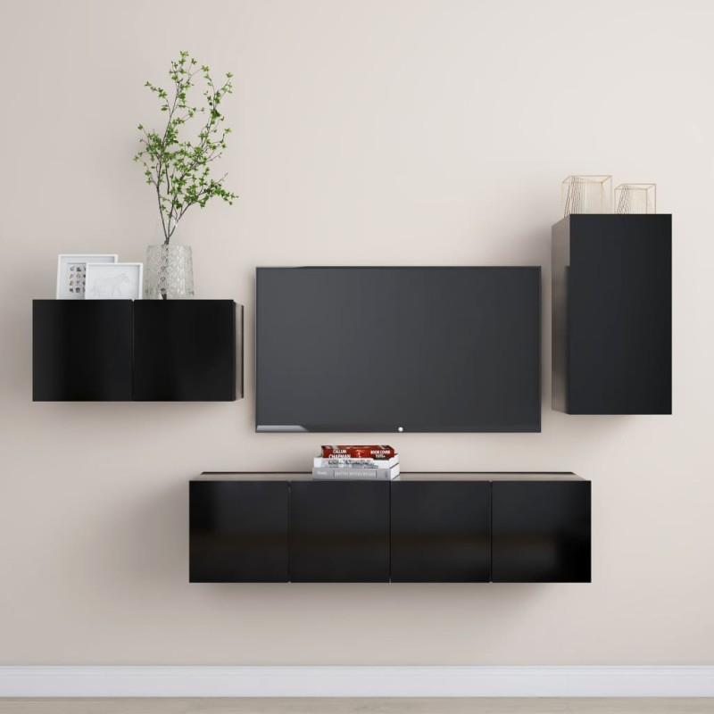 4-tlg. TV-Schrank-Set Schwarz Holzwerkstoff 4-tlg. TV-Schrank-Set Schwarz Holzwerkstoff