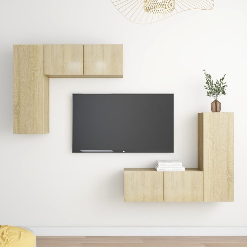 4-tlg. TV-Schrank-Set Sonoma-Eiche Holzwerkstoff 4-tlg. TV-Schrank-Set Sonoma-Eiche Holzwerkstoff