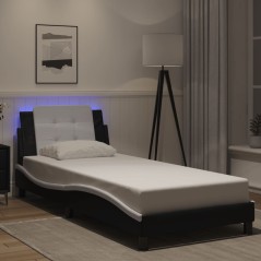 vidaXL Bettgestell mit LED Schwarz und Weiß 90x200 cm Kunstleder