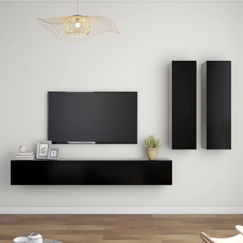4-tlg. TV-Schrank-Set Schwarz Holzwerkstoff 4-tlg. TV-Schrank-Set Schwarz Holzwerkstoff