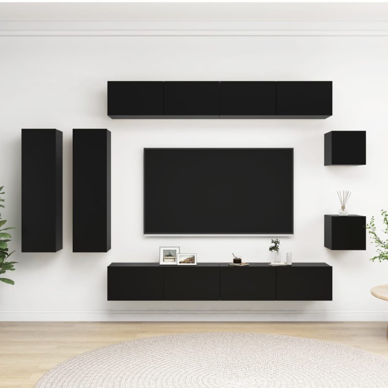 8-tlg. TV-Schrank-Set Schwarz Holzwerkstoff 8-tlg. TV-Schrank-Set Schwarz Holzwerkstoff