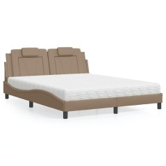 vidaXL Bett mit Matratze Cappuccino-Braun 160x200 cm Kunstleder